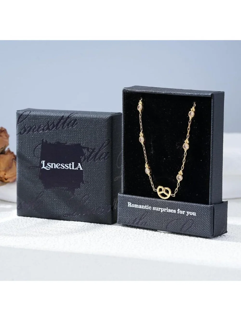 Dainty 18K Gold Plated Pretzel Charm CZ Bracelet - Eternal Love Wedding Gift for